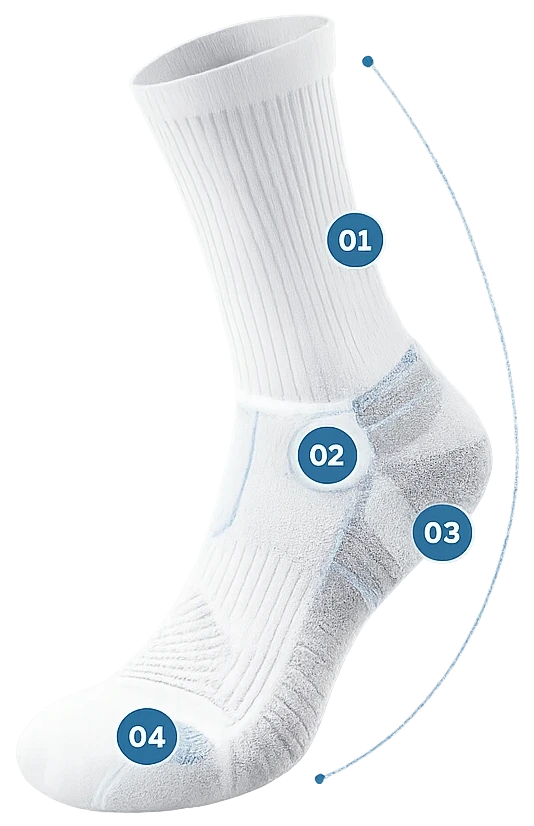 Calza 901 con le quattro zone funzionali numerate
